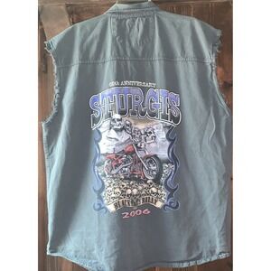 VTG Biker Design Mens Sturgis 2006 Black Hills‎ Rally Sleeveless Gray Shirt 2XL